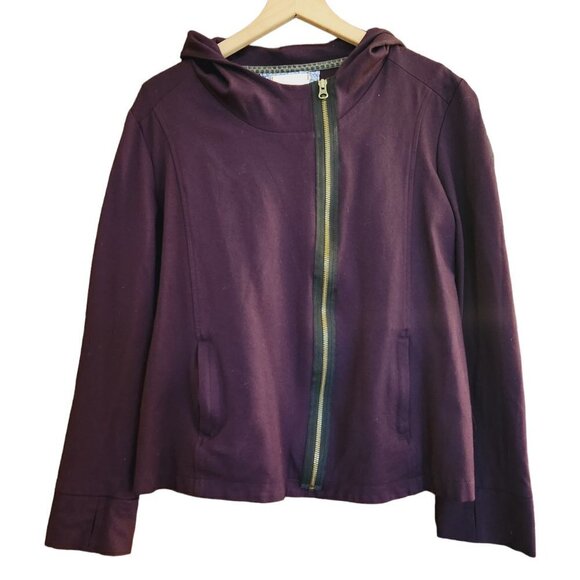 Tilley Canada Side Zipper Hooded Eggplant Purple Thumbholes Sweatshirt Sz. L - Picture 1 of 6